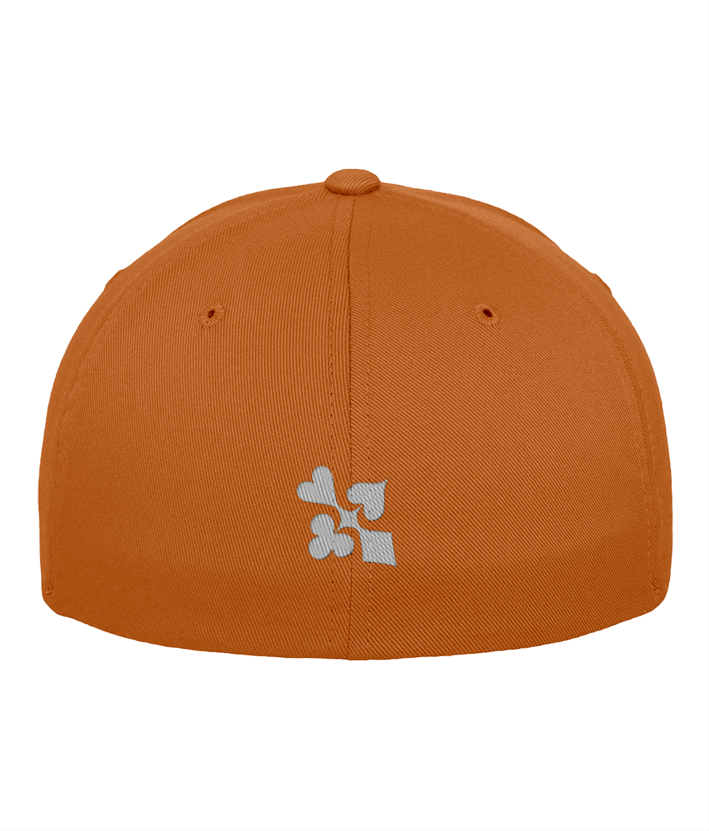 WHITE HOT DEALER fitted cap in orange – back embroidery