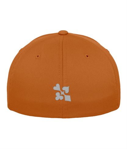 WHITE HOT DEALER fitted cap in orange – back embroidery