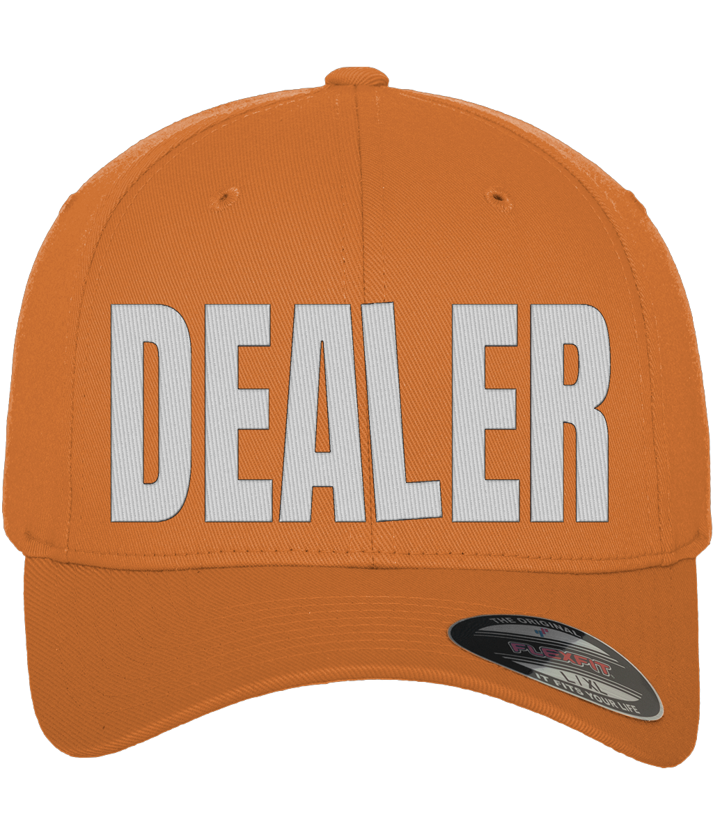 WHITE HOT DEALER fitted cap in orange – front embroidery