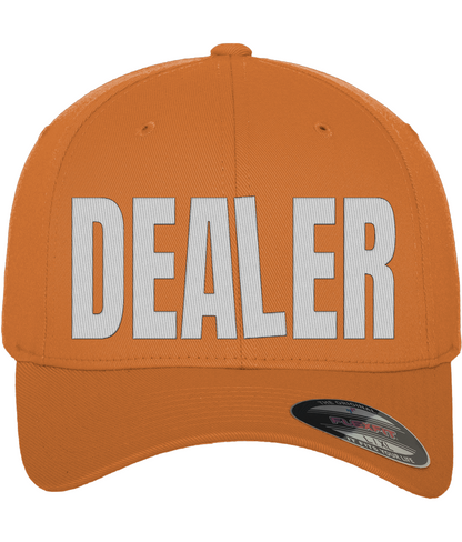 WHITE HOT DEALER fitted cap in orange – front embroidery