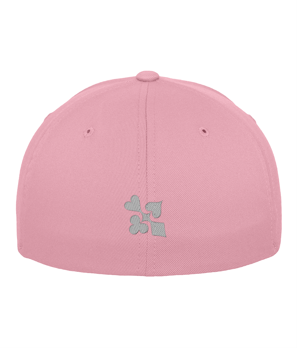 WHITE HOT DEALER fitted cap in pink – back embroidery